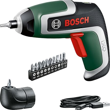 Bosch atornillador a batería compacto IXO set (7.ª generación; 3,6 V; 2,0 Ah; 5,5 Nm; adaptador de atornillado en ángulo; con cable micro USB; atornilla hasta 190 tornillos; en caja) – Amazon Edición