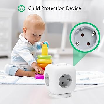 Aigostar Cubo Regletas Enchufes con Interruptor Regleta 3 Tomas, USB 2A+1C, Cable de 1.5M Regreltas, Oficia, Casa