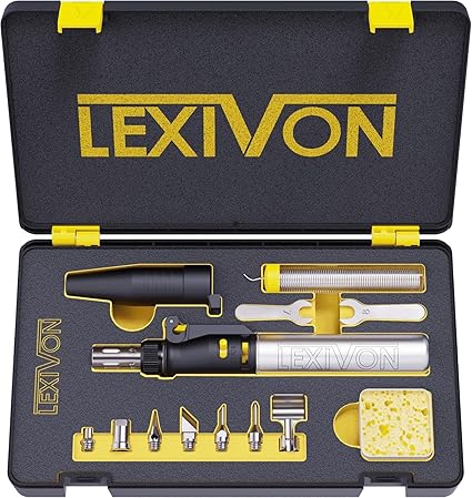 LEXIVON Kit multipropósito soldador de butano | Juego de 7 puntas de llama ajustable con autoencendido inalámbrico | Pro Grade Equivalente (LX-770)