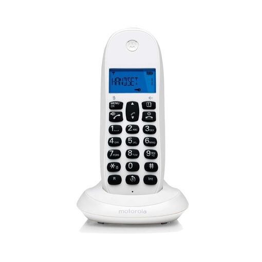 Motorola C1001CBW+ Teléfono Inalámbrico DECT, Bloqueo de Llamadas, Identificador de Llamadas, Manos Libres, Agenda 50 Nros, Pantalla Iluminada - Blanco